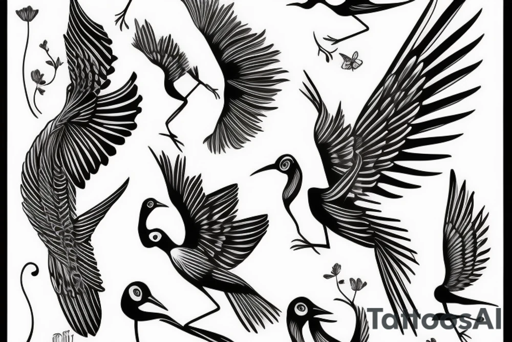 thin long graceful bird with spread wings tattoo idea