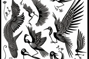 thin long graceful bird with spread wings tattoo idea