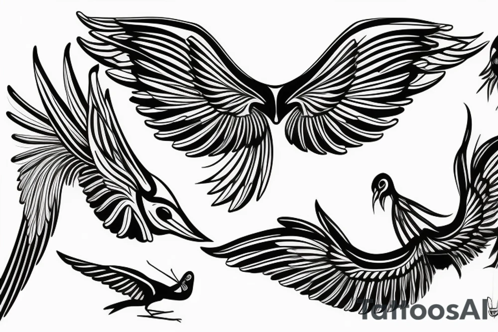 thin long graceful bird with spread wings tattoo idea