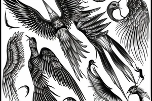 thin long graceful bird with spread wings tattoo idea