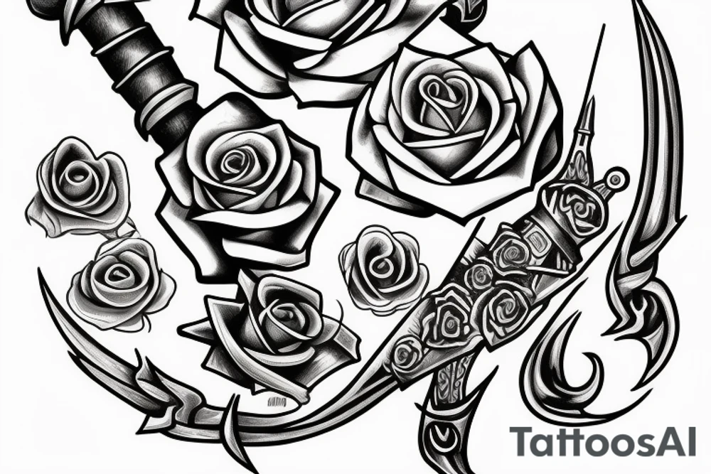 Sword with flame and rose on forearm tattoo idea
