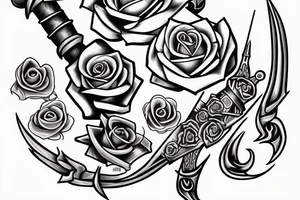 Sword with flame and rose on forearm tattoo idea