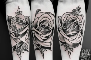 Sword with flame and rose on forearm tattoo idea