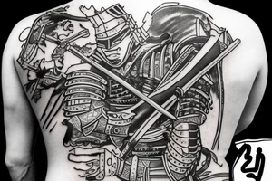 Samurai wearing armor holding a katana tattoo idea