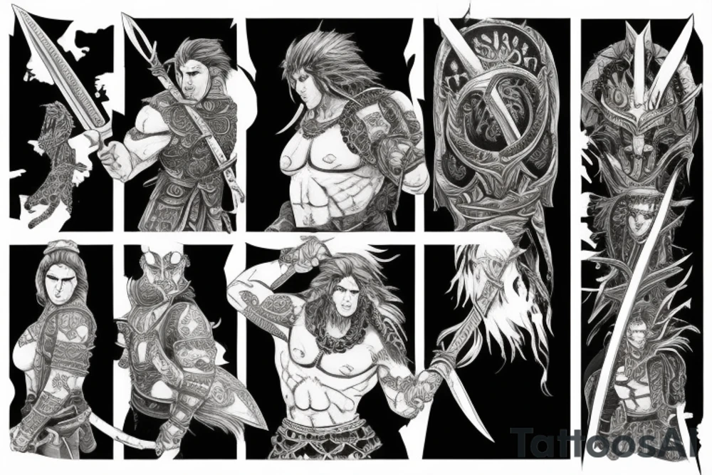 warrior whit a big sword in a combat tattoo idea