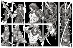 warrior whit a big sword in a combat tattoo idea