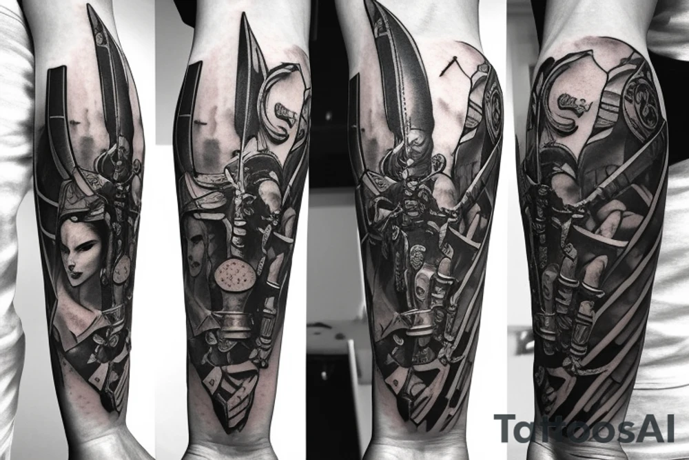 warrior whit a big sword in a combat tattoo idea