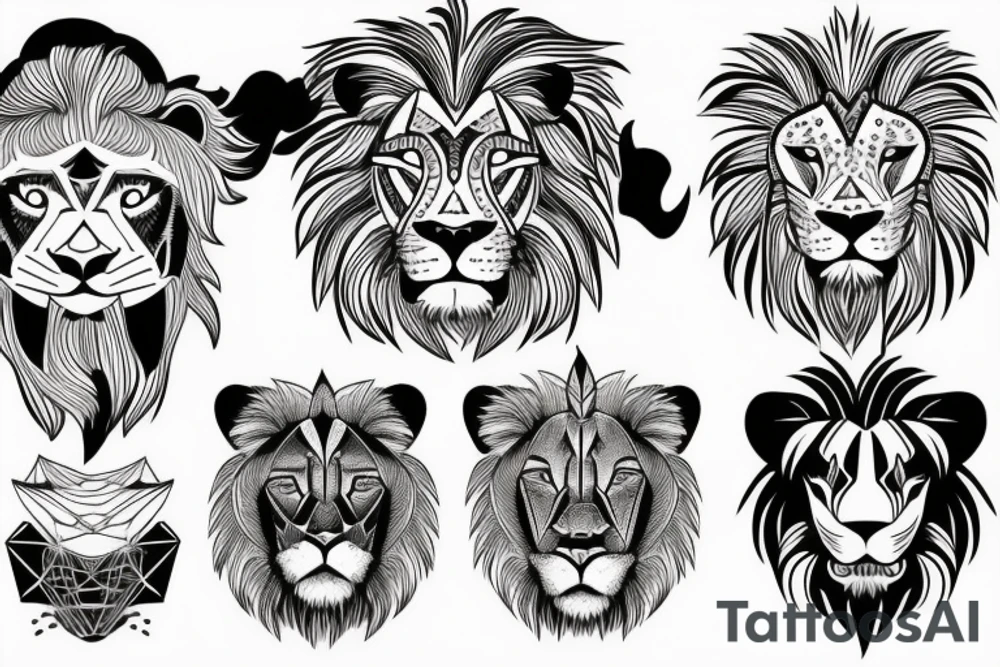 A lion with different animals on its face tattoo idea