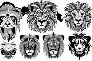 A lion with different animals on its face tattoo idea
