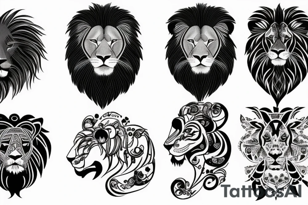 A lion with different animals on its face tattoo idea A lion with different animals on its face tattoo idea