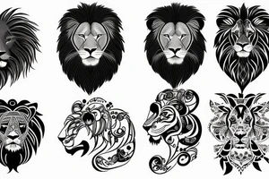 A lion with different animals on its face tattoo idea