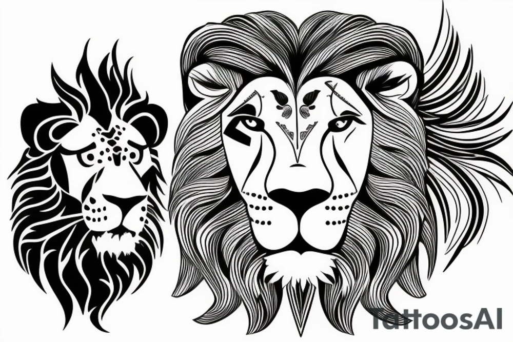 A lion with different animals on its face tattoo idea A lion with different animals on its face tattoo idea