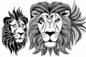 A lion with different animals on its face tattoo idea