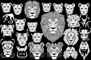A lion with different animals on its face tattoo idea