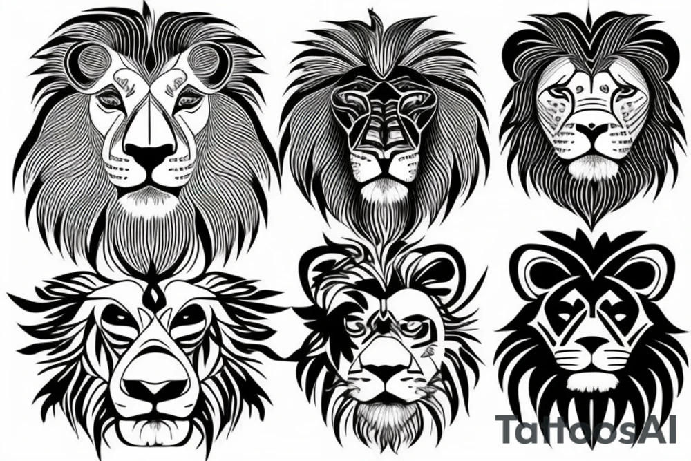 A lion with different animals on its face tattoo idea A lion with different animals on its face tattoo idea