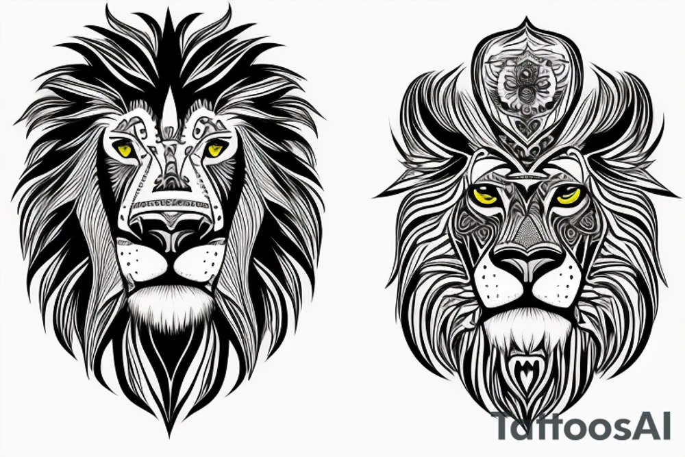 A lion with different animals on its face tattoo idea A lion with different animals on its face tattoo idea