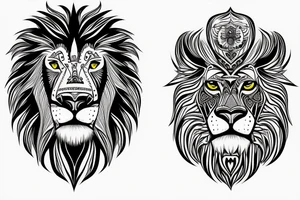 A lion with different animals on its face tattoo idea