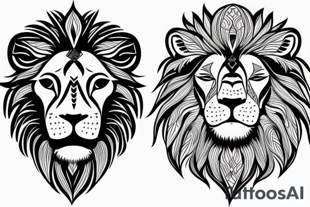 A lion with different animals on its face tattoo idea