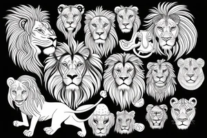 A lion with different animals on its face tattoo idea