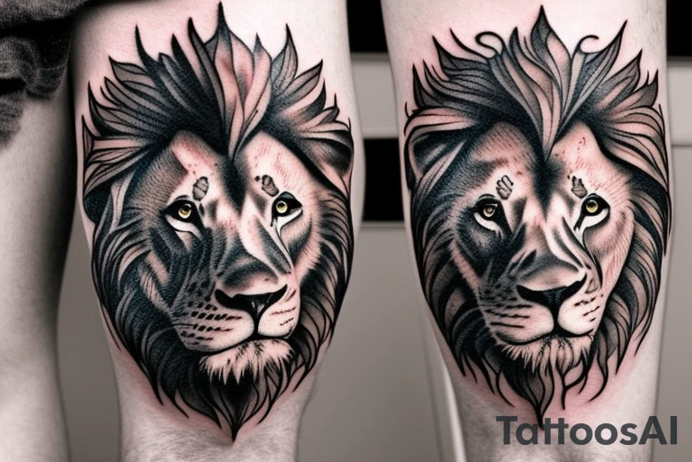 A lion with different animals on its face tattoo idea