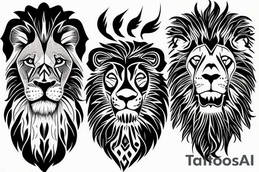 A lion with different animals on its face tattoo idea