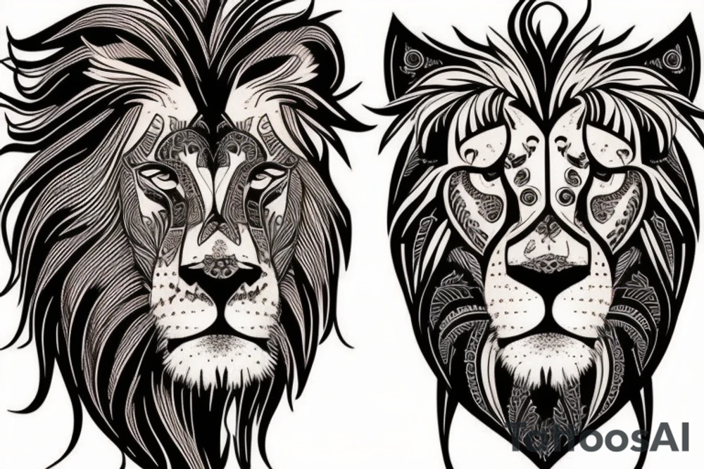 A lion with different animals on its face tattoo idea