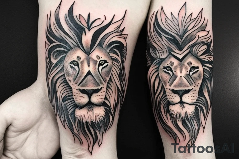 A lion with different animals on its face tattoo idea