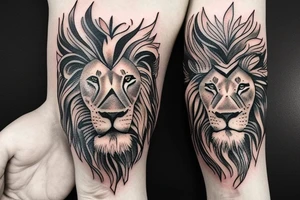 A lion with different animals on its face tattoo idea