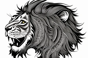 Lion face design, mental illusion, close up of different animals tattoo idea