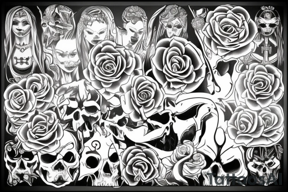 Cross rose demon tattoo idea