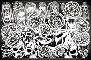 Cross rose demon tattoo idea