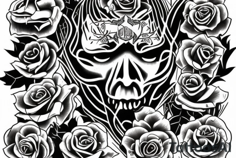 Cross rose demon tattoo idea