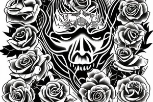 Cross rose demon tattoo idea