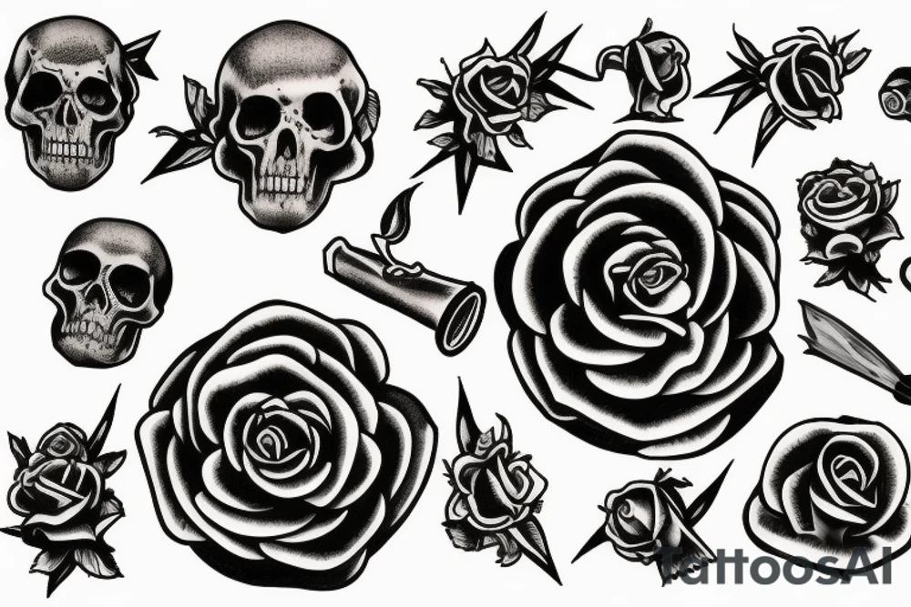 Cross death rose tattoo idea