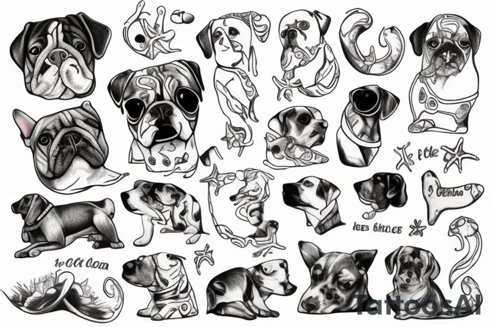 dog on beach with ocean tattoo idea