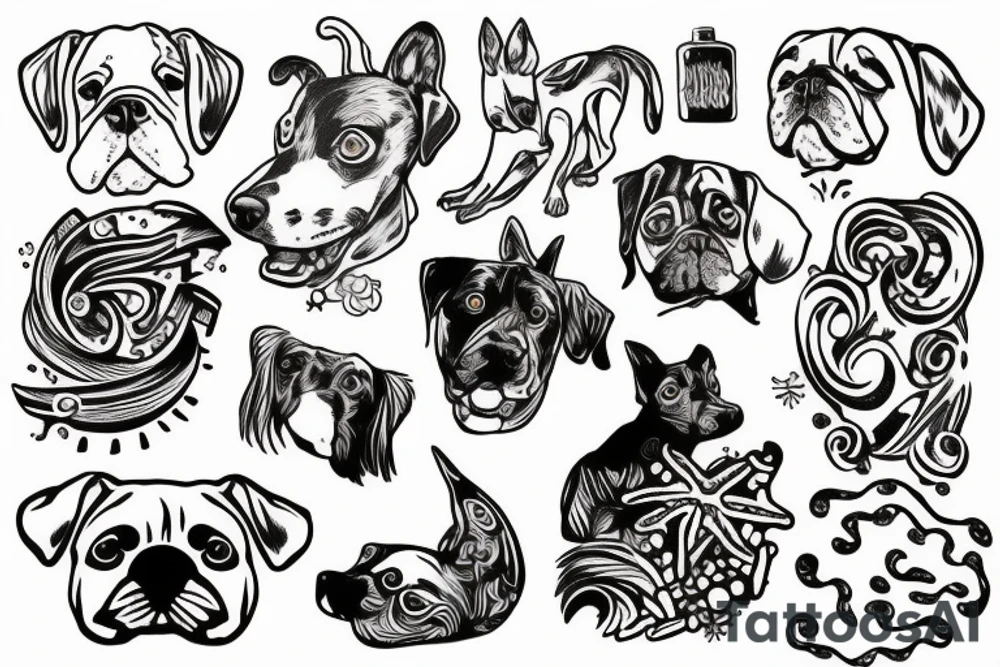 dog on beach with ocean tattoo idea