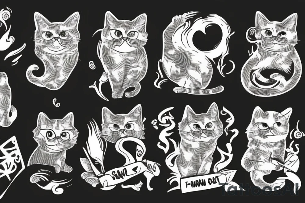 Smoking cat tattoo idea