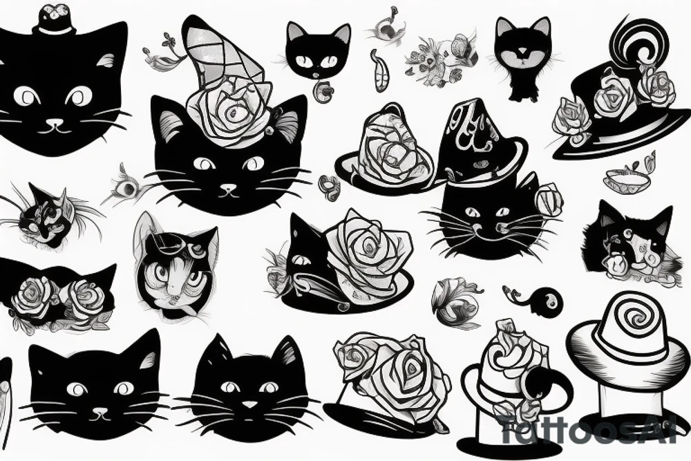 black cat with funny hat tattoo idea