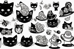 black cat with funny hat tattoo idea