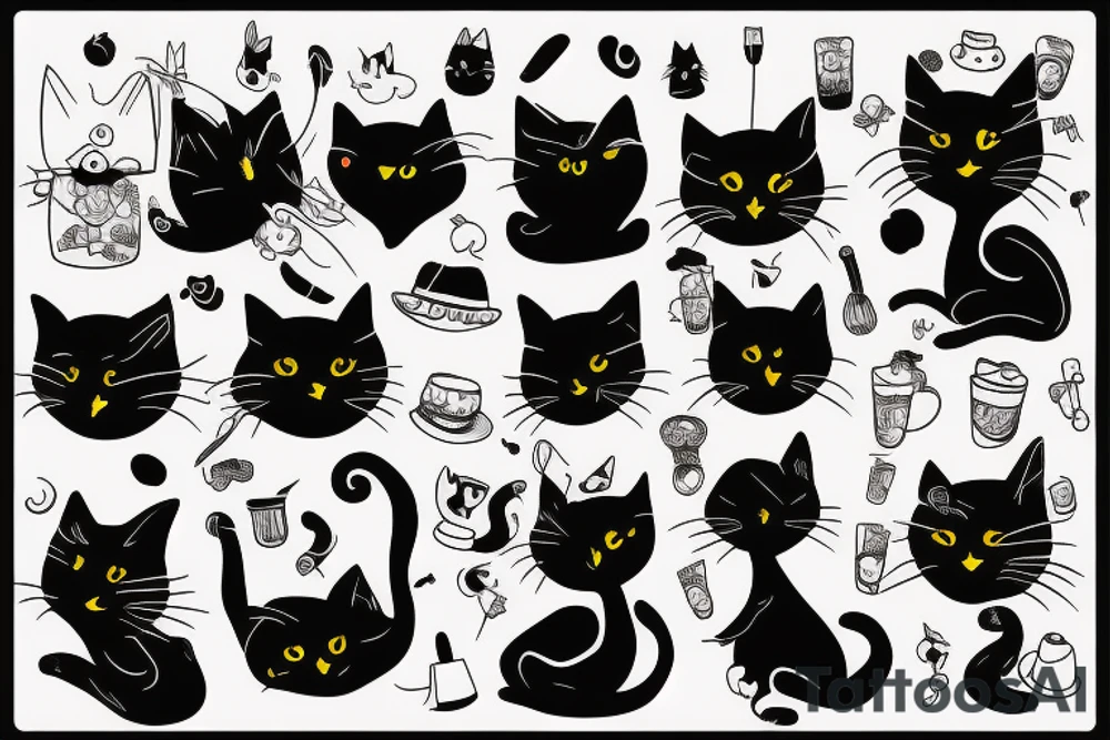 black cat with funny hat tattoo idea