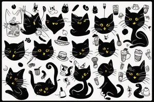 black cat with funny hat tattoo idea