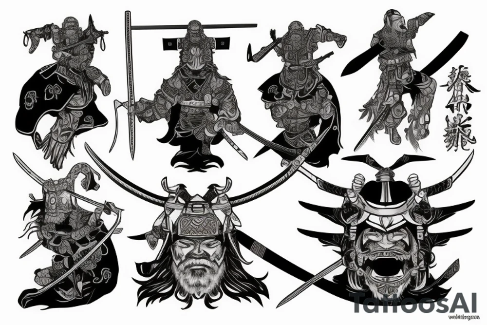 A Viking samurai with axe and katana named dragon lord tattoo idea