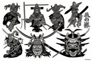 A Viking samurai with axe and katana named dragon lord tattoo idea