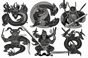 A Viking samurai with axe and katana named dragon lord tattoo idea