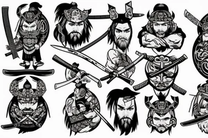 A Viking samurai with an axe and katana tattoo idea