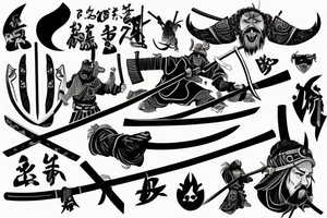 A Viking samurai with an axe and katana tattoo idea