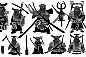 A Viking samurai with an axe and katana tattoo idea