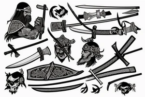 A Viking samurai with an axe and katana tattoo idea