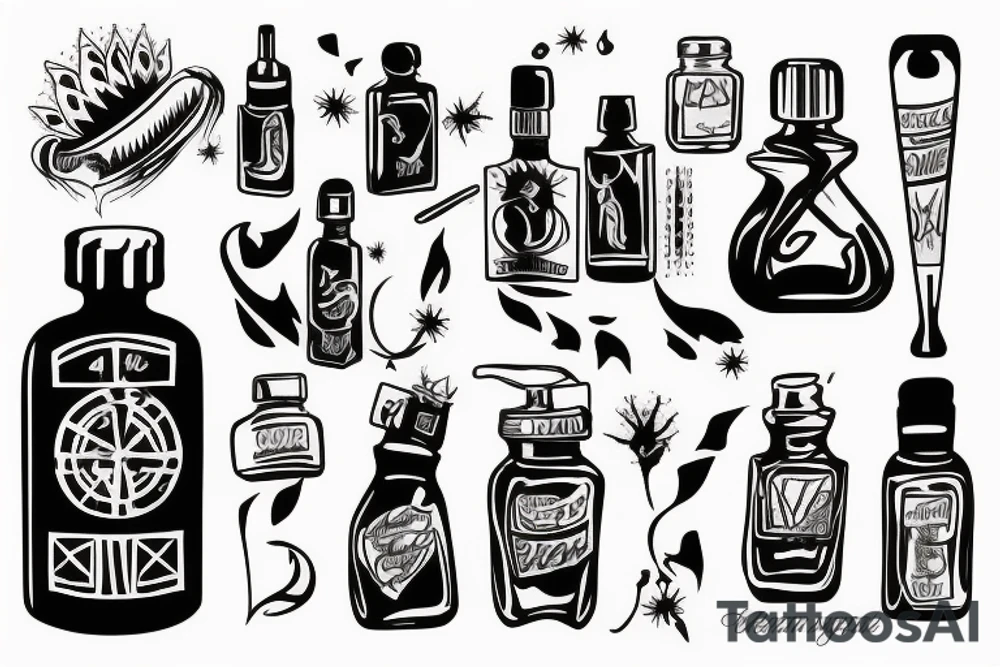 Black oil in bottle tattoo idea