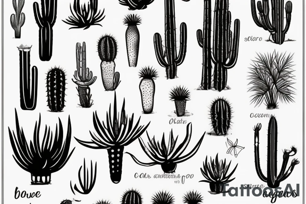 simple blooming agave plant and ocotillo cactus tattoo idea